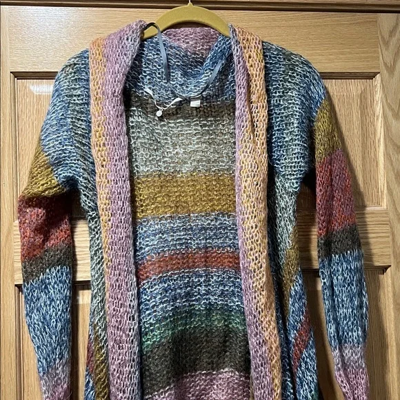 Anthropology knitted and knotted Multi-Color Striped Open-Front Women's Cardigan - Picture 3 of 7